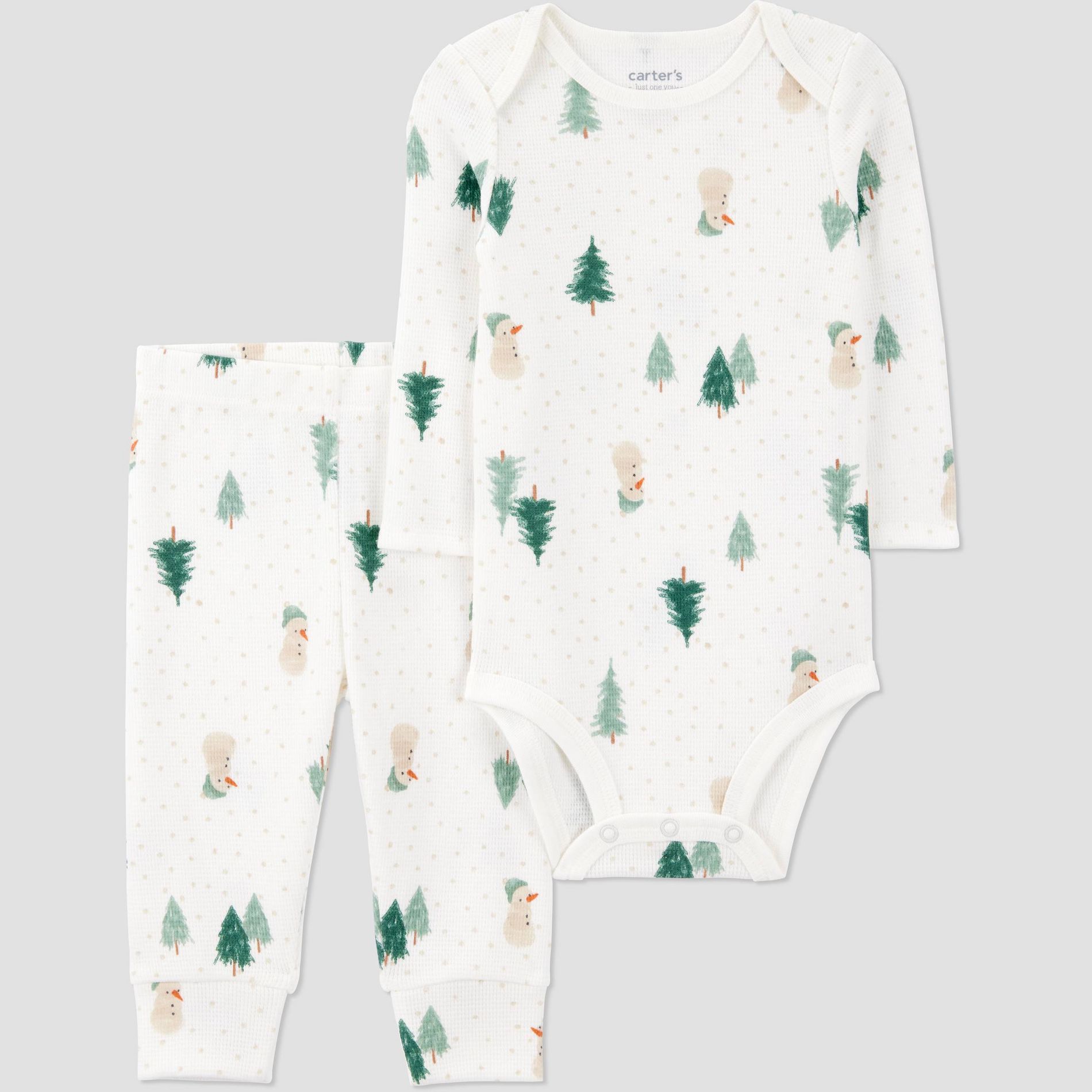 Carter's Just One You® Baby 2pc Christmas Scenic Top and Bottom Set - Green/White