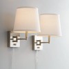360 Lighting Lanett Modern Swing Arm Wall Lamps Set of 2 Brushed Nickel Plug-in Light Fixture White Empire Drum Shade for Bedroom Bedside Living Room - 2 of 4