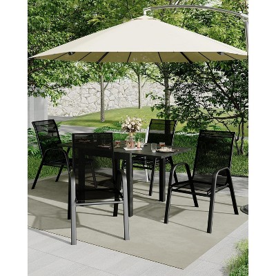 Set of 4 Stackable High-Back Outdoor Dining Chairs – Metal Frame with Textilene Fabric for Lawn, Backyard, Deck, and Garden – Brown