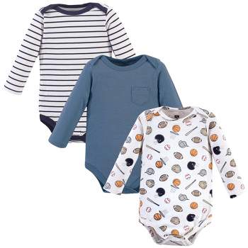 Hudson Baby Infant Boy Cotton Long-Sleeve Bodysuits 3pk, Basic Sports