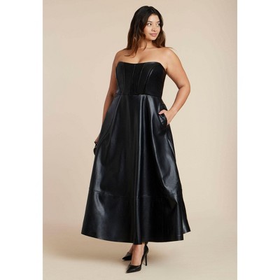 ELOQUII Faux Leather Flare Maxi Dress