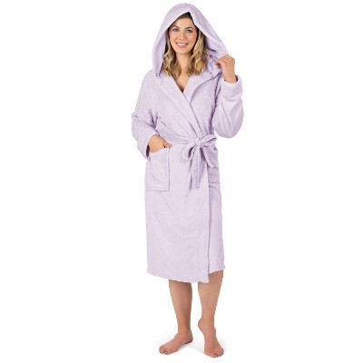 PAVILIA Women Robe with Hood, Fleece Plush Soft Long Hooded Robe, Fluffy Fuzzy Cozy Warm Bathrobe Shower Spa House