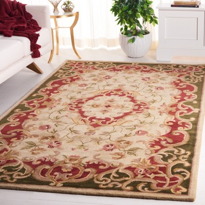 Ivory and Green Hand-Tufted Wool 4' x 6' Area Rug