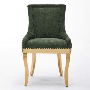 COWLOWN Set of 2 Modern Chenille Dining Chairs, Gold-Accent Upholstered Chairs with Curved Metal Legs - 1 of 4