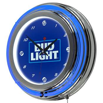 Bud Light 14" Neon Wall Clock with Block Text