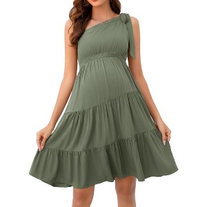 One Shoulder Strap Sleeveless Splicing Maternity Dress e - 1 of 2