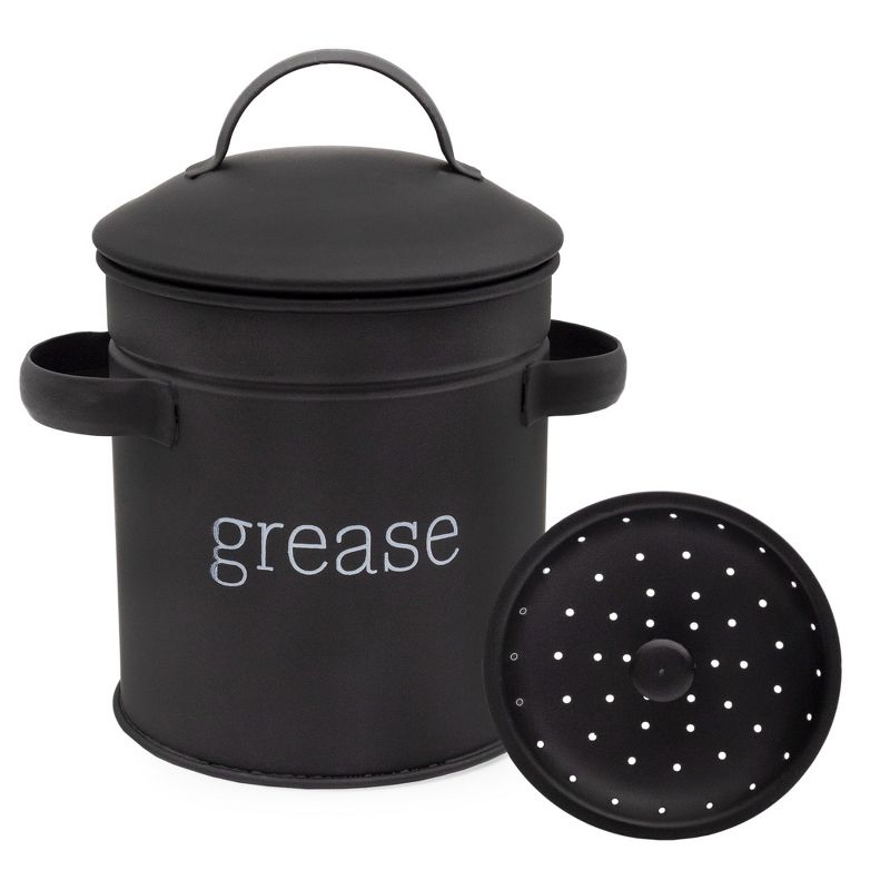 AuldHome Design Grease Container, Enamelware Bacon Grease Can w/ Strainer, Farmhouse Style, Keto-Friendly, 1 of 9