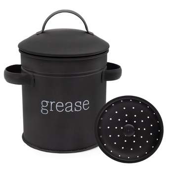 AuldHome Design Enamelware Grease Container w/ Strainer, Farmhouse Style Kitchen Storage Tin, 3.25 Cup Capacity