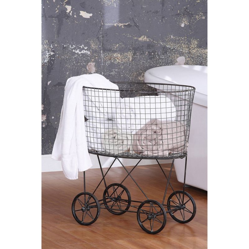 Metal Vintage Laundry Basket with Wheels - Storied Home, 3 of 6