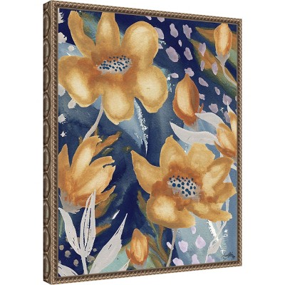 Golden Floral and Silver Petals Beaded Framed Canvas Wall Art