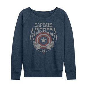 Women's - Marvel - Captain America Band Tee Style Lightweight French Terry Wide Neck Long Sleeve Shirt - 1 of 4