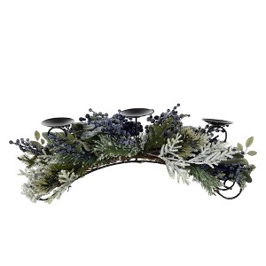 Pine Centerpiece Candle Holder With Frosted Greenery 11 Inch Height For Holiday Decor By Melrose - 1 of 3