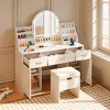 AENKYO 47.2" Makeup Vanity Desk with 3 Color Adjustable LED Mirror - Dressing Table with Storage Stool, 3 Drawers & 2 Cabinets for Bedroom, White - 2 of 4