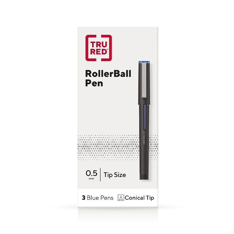 TRU RED Rollerball Pens Fine Point Blue 3/Pack (TR57320), 1 of 10