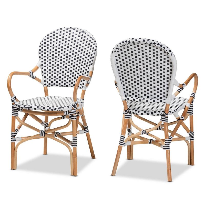 2pc Naila Rattan and Weaving Dining Chair Set Natural/Brown - bali & pari: French Bistro Style, Black/White, No Assembly Required, 1 of 10