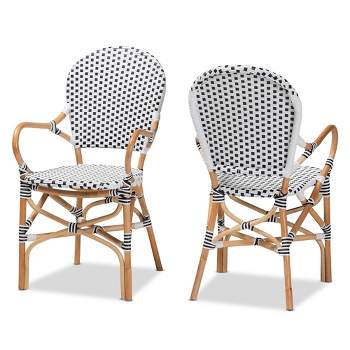 2pc Naila Rattan and Weaving Dining Chair Set Natural/Brown - bali & pari: French Bistro Style, Black/White, No Assembly Required