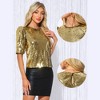 INSPIRE CHIC Women's Sequin Puff Sleeve Round Neck Back Keyhole Blouse - 2 of 4