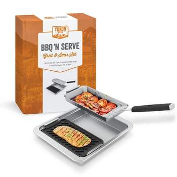 Yukon Glory BBQ 'N SERVE Wide Basket Set - BBQ Grill Basket The Grilling Basket Includes a Serving Tray & Clip-On Handle