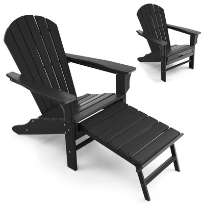 Tangkula HDPE Adirondack Chair W/ Ergonomic Design&Ottoman Outdoor Lounge Armchair Chair for Yard&Patio Black/Coffee/Grey/Turquoise/White