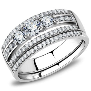 Slickblue Polished Stainless Steel CZ Stackable Ring Set - Clear Round Stone, No Plating, Women's Fashion Jewelry, Sizes 5-10 - 1 of 4