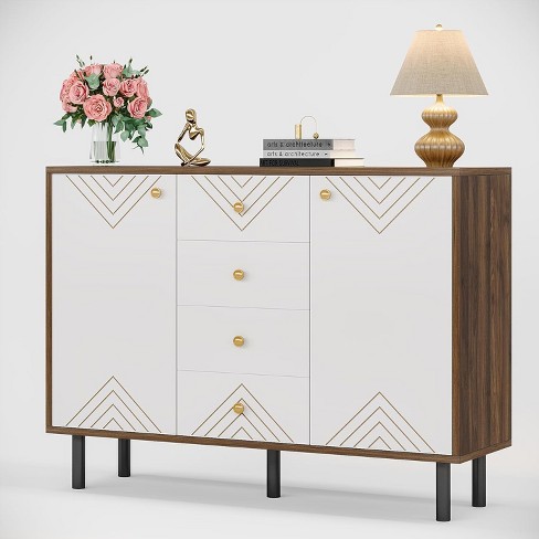 Tribesigns Buffet Sideboard With 4 Drawers, Retro Brown & White : Target