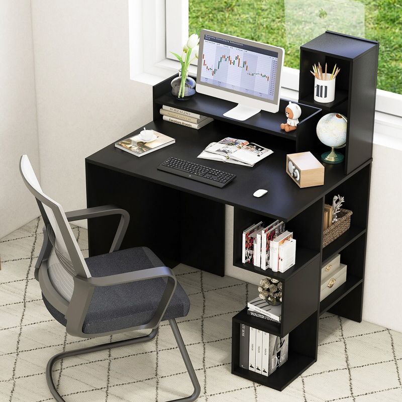 Tangkula 48" Modern Computer Desk Home Office Workstation w/ Hutch & Storage Shelves, 4 of 11