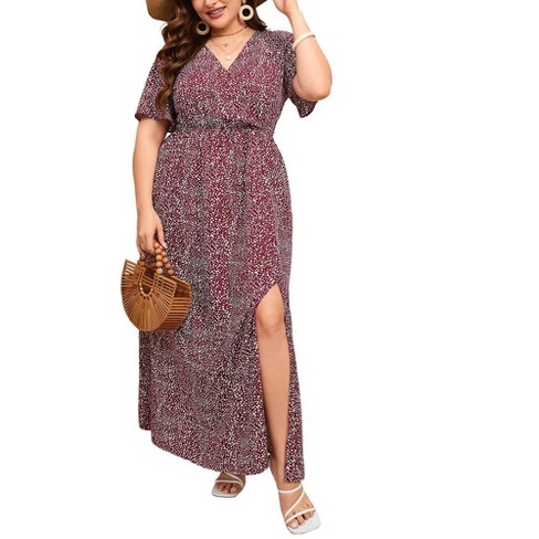 Whizmax Women Plus Size Wrap Maxi Dress Short Flutter Sleeves Empire ...