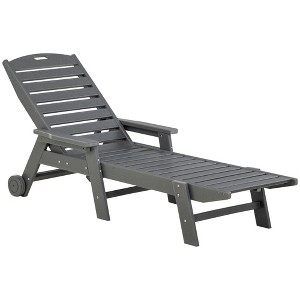 Outdoor Chaise Lounge Chair, Waterproof Pool Furniture with Reclining Adjustable Backrest & Wheels for Beach, Tanning, Poolside, Patio, Light Gray - 1 of 4