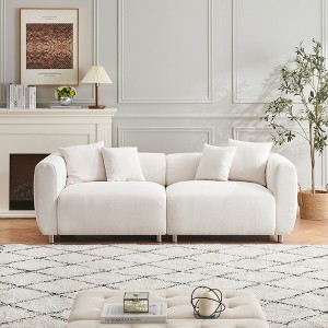 89'' Teddy Velvet 3-Seater Sofa with 4 Pillows, Metal Legs and Solid Wood Frame with Deep Seats - 1 of 4