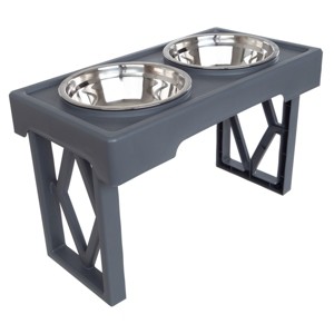 Elevated Dog Bowls Stand - Adjusts to 3 Heights for Small, Medium, and Large Pets - Stainless-Steel Dog Bowls Hold 34oz Each by PETMAKER (Gray) - 1 of 4