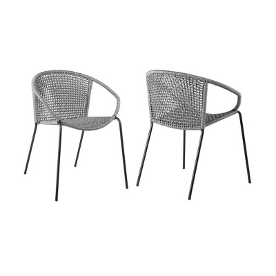 Snack 2pk Indoor/Outdoor Stackable Steel Dining Chairs - Gray - Armen Living