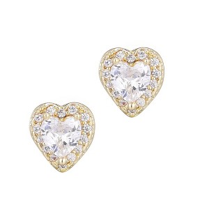 Adornia 14k Gold Plated Heart CZ Halo Stud Earrings - 1 of 4