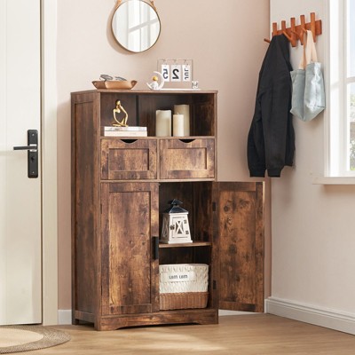 USIKEY Large Storage Cabinet, Rattan Cabinet with 2 Drawers & 2 Shelves, Cupboard, Floor Cabinet for Living Room, Home Office