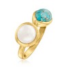 Ross-Simons 7.5-8mm Cultured Pearl and Turquoise Ring in 18kt Gold Over Sterling - 3 of 4