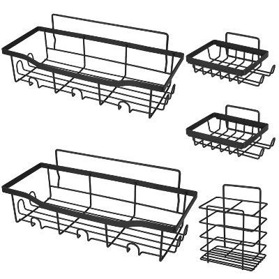 LunaLulink 5-Piece Shower Caddy Shelf with 18 Built-In Hooks Wall Mounted Organizer for Bathroom, Kitchen