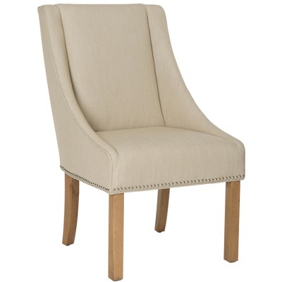 Elegant Beige Linen Upholstered Parsons Side Chair with Silver Nailheads