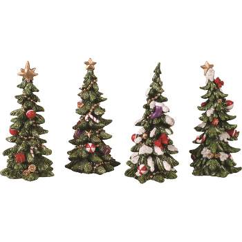 Transpac Christmas Winter Green Tree Polyresin Tabletop Figurine Decoration Set of 4 Large, 6.0H inches