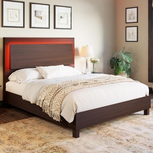 AMERLIFE Bed Frame with 47" Wood Headboard and LED Lights - 1 of 4