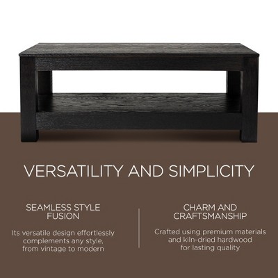 Paulo Weathered Black Solid Wood Rectangular Coffee Table with Shelf