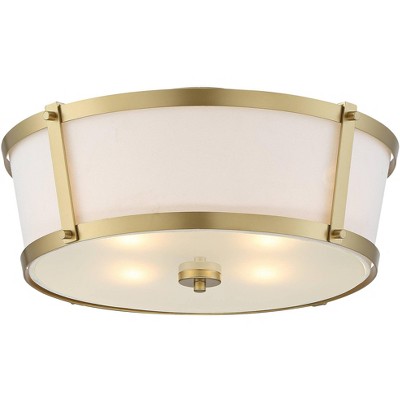 Stiffel Modern Ceiling Light Semi Flush Mount Fixture Gold 18" Wide Tapered Drum Fabric Shade for Bedroom Kitchen