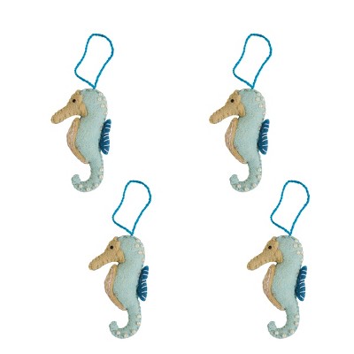 Split P Sea Horse Beaded Blue Felt Ornament Pack Of 4