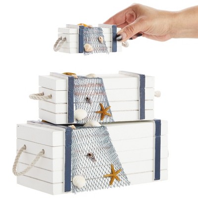 Nautical White and Blue MDF Rectangular Jewelry Boxes Set