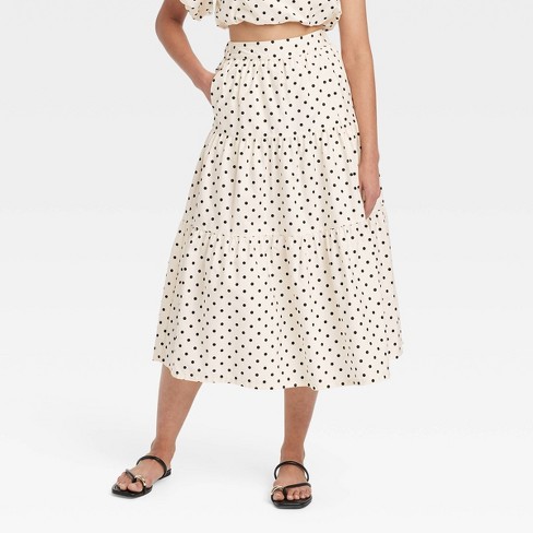 Women's A-Line Midi Skirt - A New Day™ Cream/Black Polka Dot XS