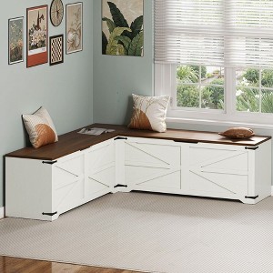 L-Shaped Storage Bench with Storage Wooden Storage Chest for Living Room Bedroom - 1 of 4