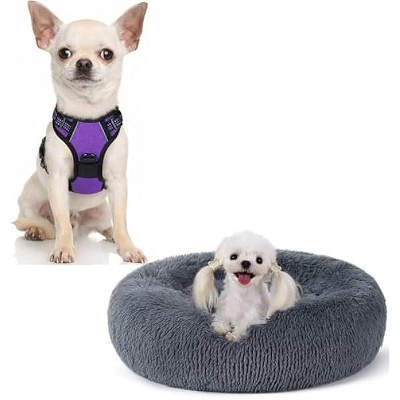rabbitgoo Dog Bed for Small Dogs Dark Grey 24 inches and Dog Harness Purple XS