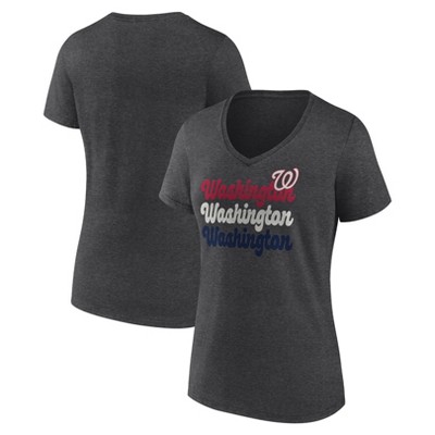 MLB Washington Nationals Women's Gray Short Sleeve V-Neck T-Shirt