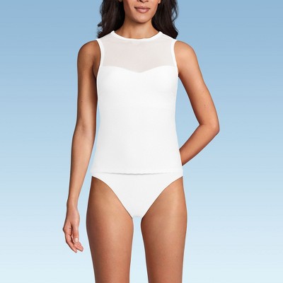 Lands' End Women's Ottoman Rib High Neck Sweetheart Mesh Cutout Tankini Top
