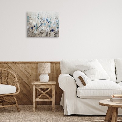 Blue and White Blossoms Meadow Bird Canvas Wall Art