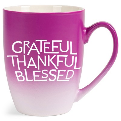 Elanze Designs Grateful Thankful Blessed Two Toned Ombre Matte Pink and White 12 ounce Ceramic Stoneware Coffee Cup Mug