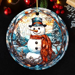 Elegant Snowman Stained Glass Themed Ceramic Christmas Ornament| OrnamentallyYou - 1 of 4